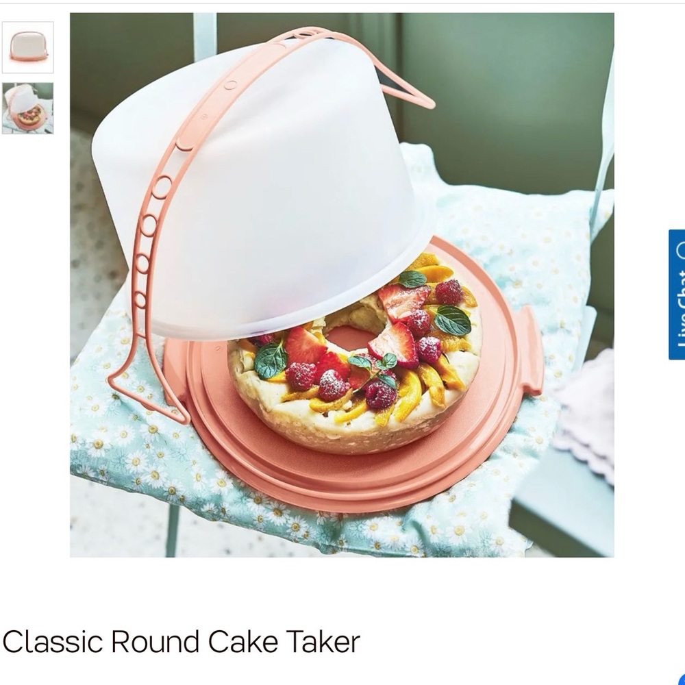 Tupperware Classic Round Cake Taker - Peach and White